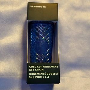 STARBUCKS BLUE DIAMOND PATTERNED COLD CUP ORNAMENT OR KEY CHAIN